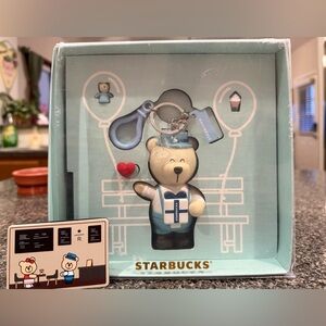 China Starbucks Valentine Bearista Keychain with Blue Outfit and Heart Charm